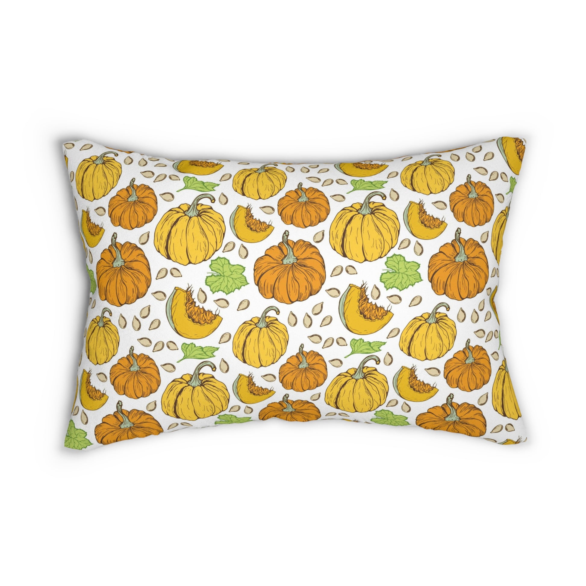 Thanksgiving Fall Harvest Pumpkin and Leaves Lumbar Pillow Cover - Autumnal Home Decor Accent