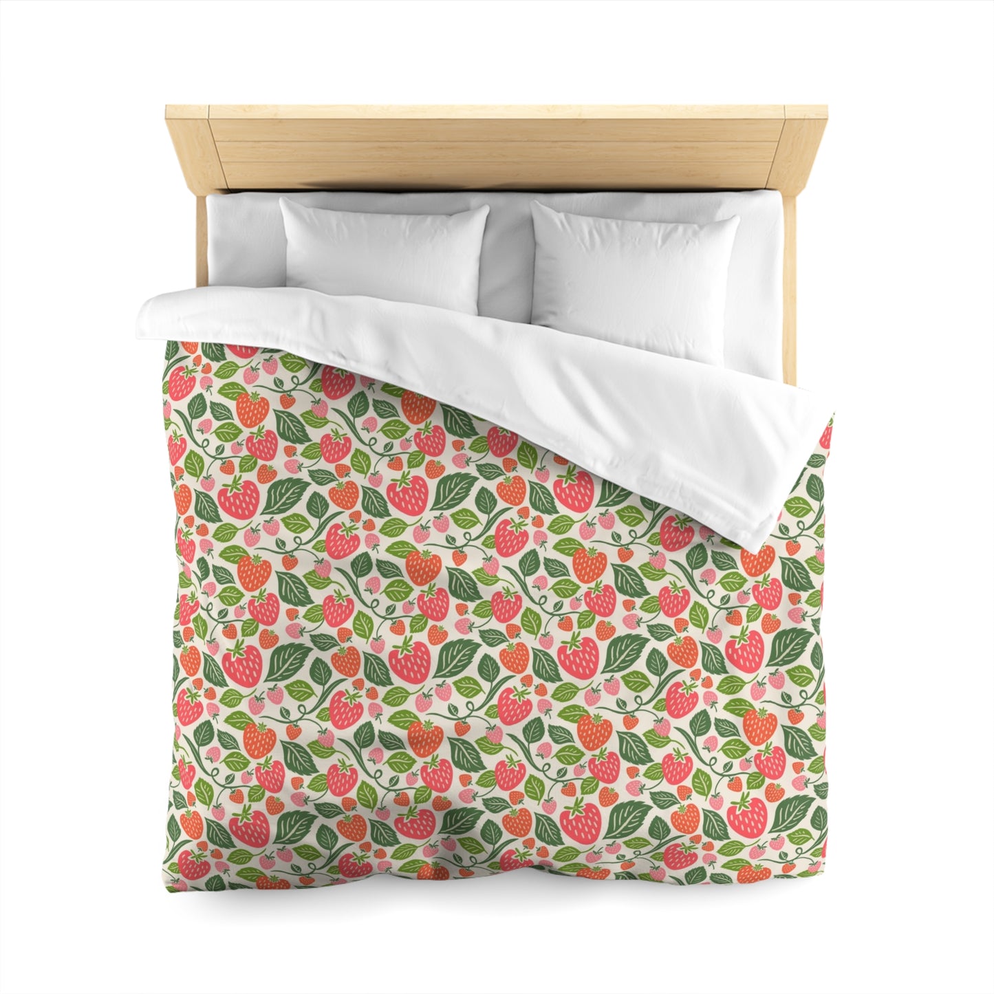 Strawberry Fields Summer Duvet Cover - Bright and Cheerful Strawberry Design, Coastal Bedding, Summer Vibes