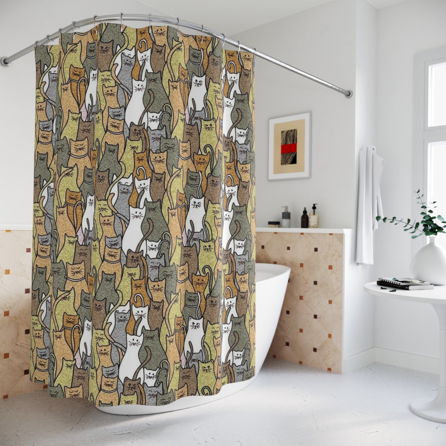 Seven Kittens Shower Curtain - Cute Kitten Pattern Bathroom Accessories