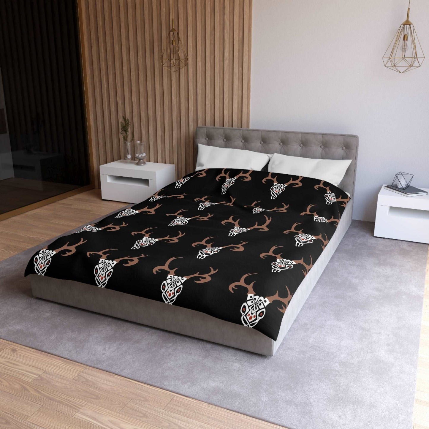 Celtic Deer Skull Pattern Duvet Cover - Ancient Celtic Symbolism, Nature-Inspired Bedding