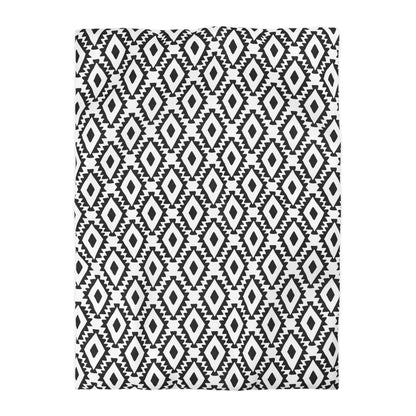 Modern Aztec Geometrics Black and White Microfiber Duvet Cover - Unique Geometric Pattern Bedding