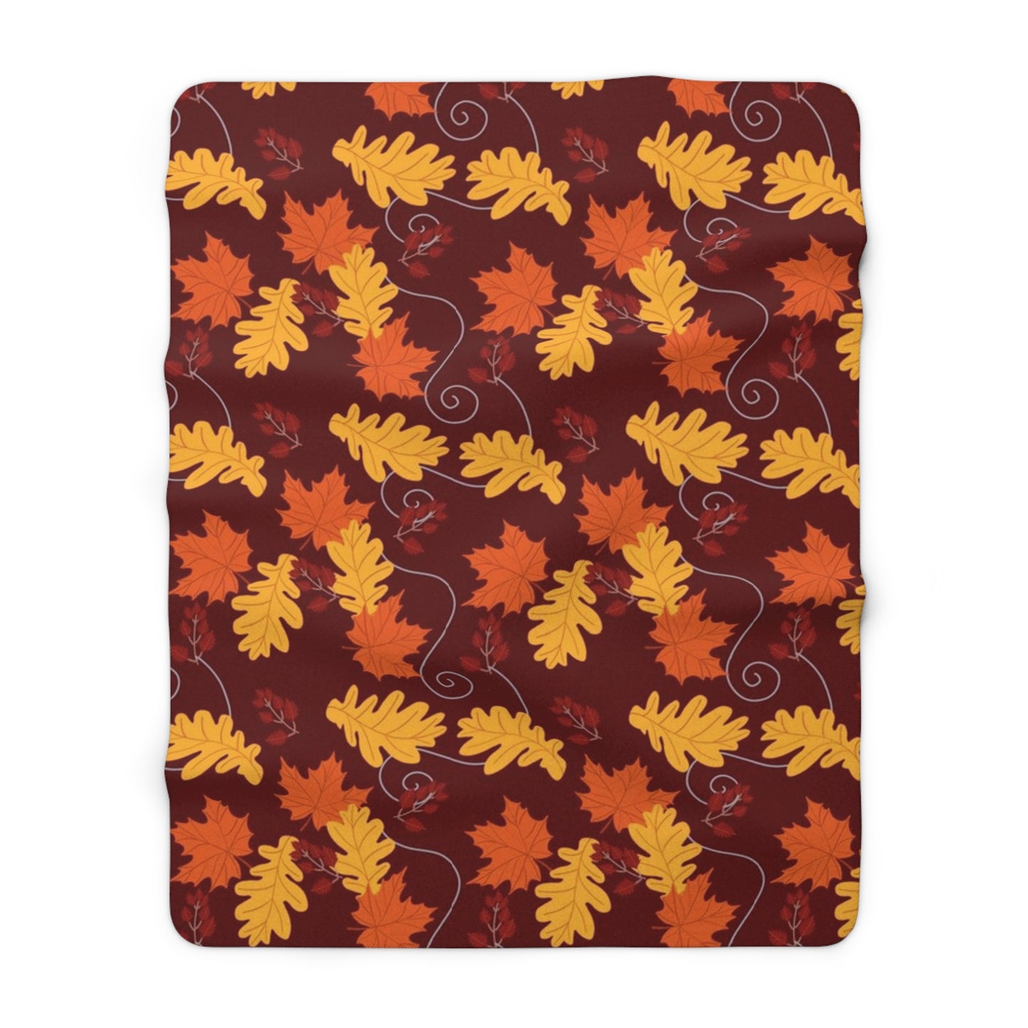 Cozy Dark Red Autumn Leaves Sherpa Fleece Blanket - Fall Season Home Decor