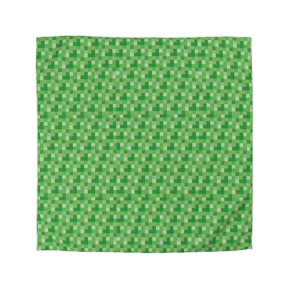 Minecraft Inspired Checkered Green Duvet Cover - Gaming Bedroom Decor, Block Pattern Bedding