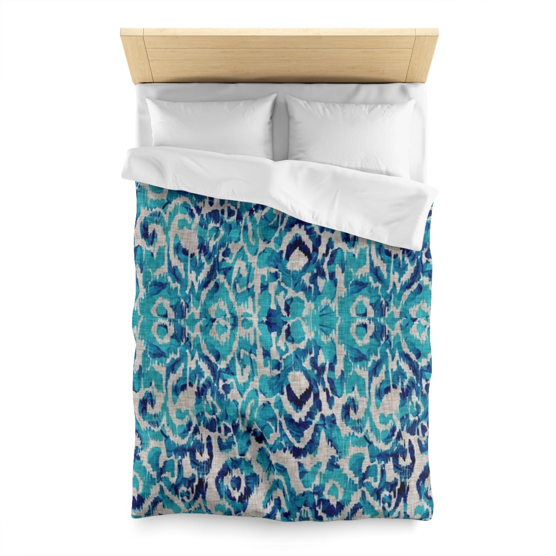 Peacock Blue Ikat Motif Duvet Cover - Exotic Bohemian Home Decor