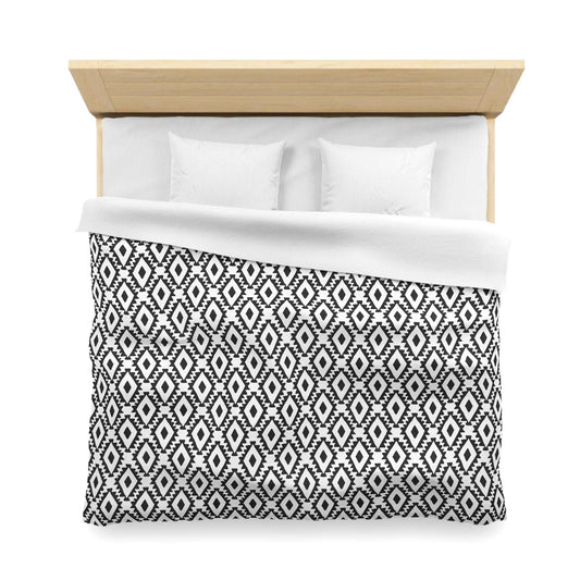 Aztec Inspired Geometric Duvet Cover - B&W Ethnic Tribal Bedding