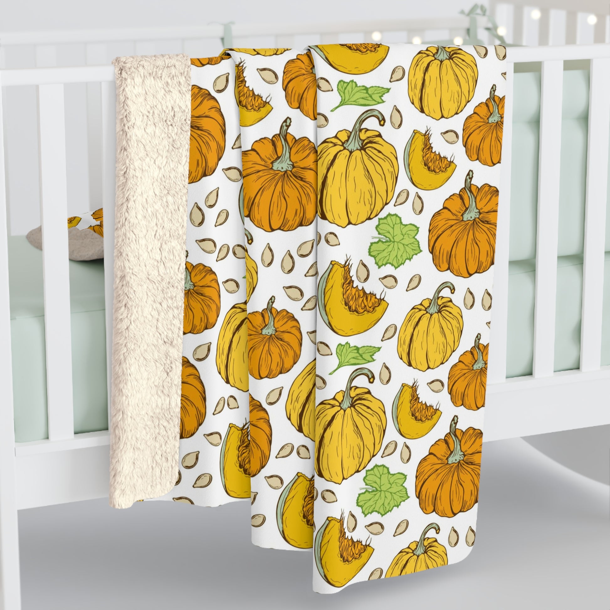 Cozy Autumn Pumpkin Sherpa Fleece Blanket - Fall Season Home Decor