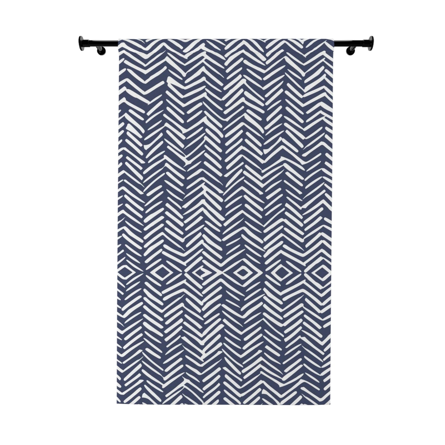 Herringbone Navy Blue on White Blackout Window Curtain - Boho Farmhouse Chic, 100% Blackout and Energy Efficient Window Treatment for Living Room