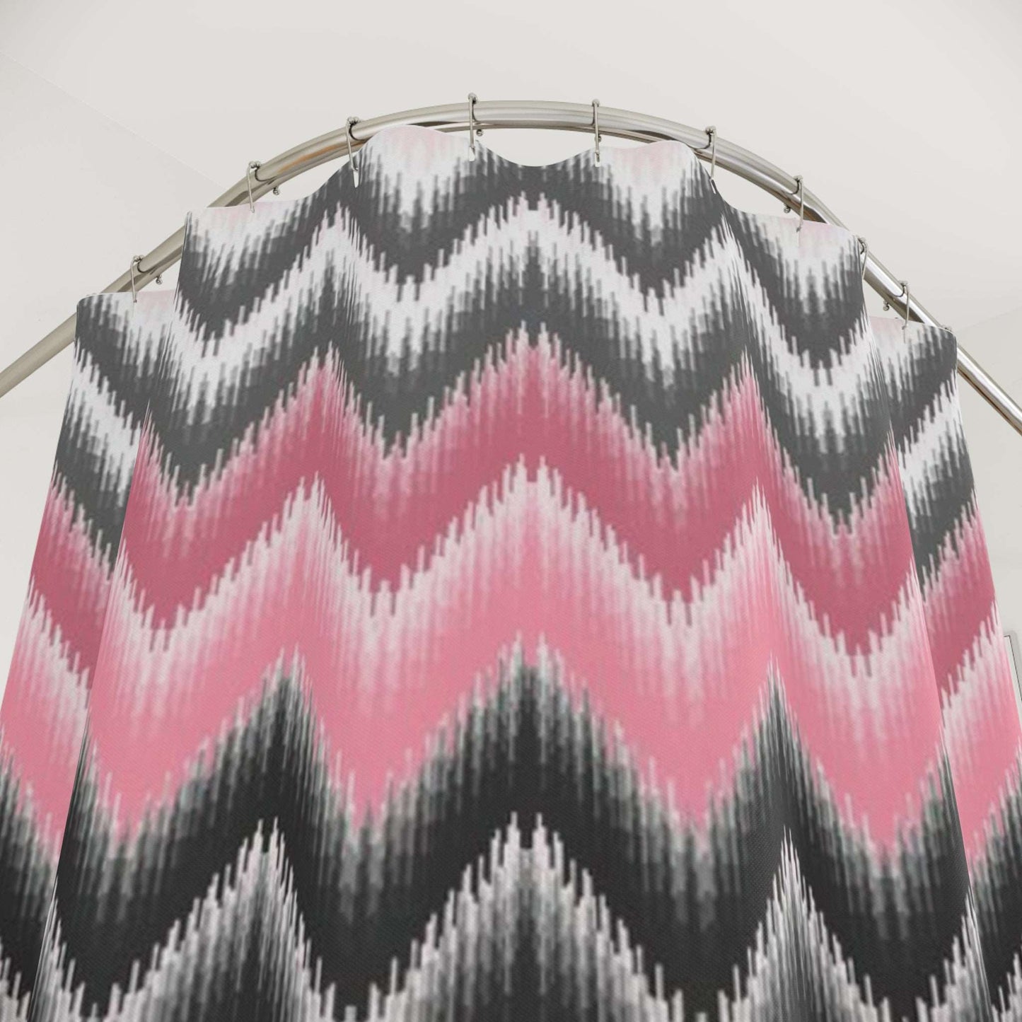 Blush Pink and Black Modern Ikat Chevron Pattern Shower Curtain - Waterproof and Mildew-Resistant Bathroom Decor