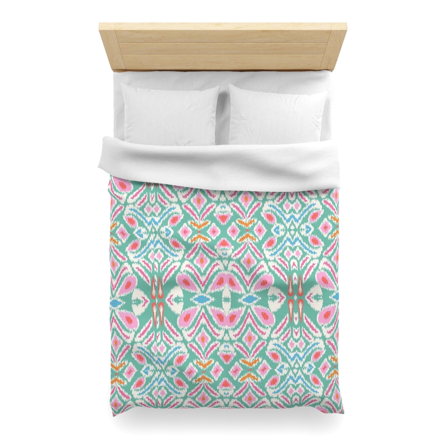 Ikat Floral Microfiber Duvet Cover - Exotic Bohemian Global-Inspired Floral Pattern Bedroom