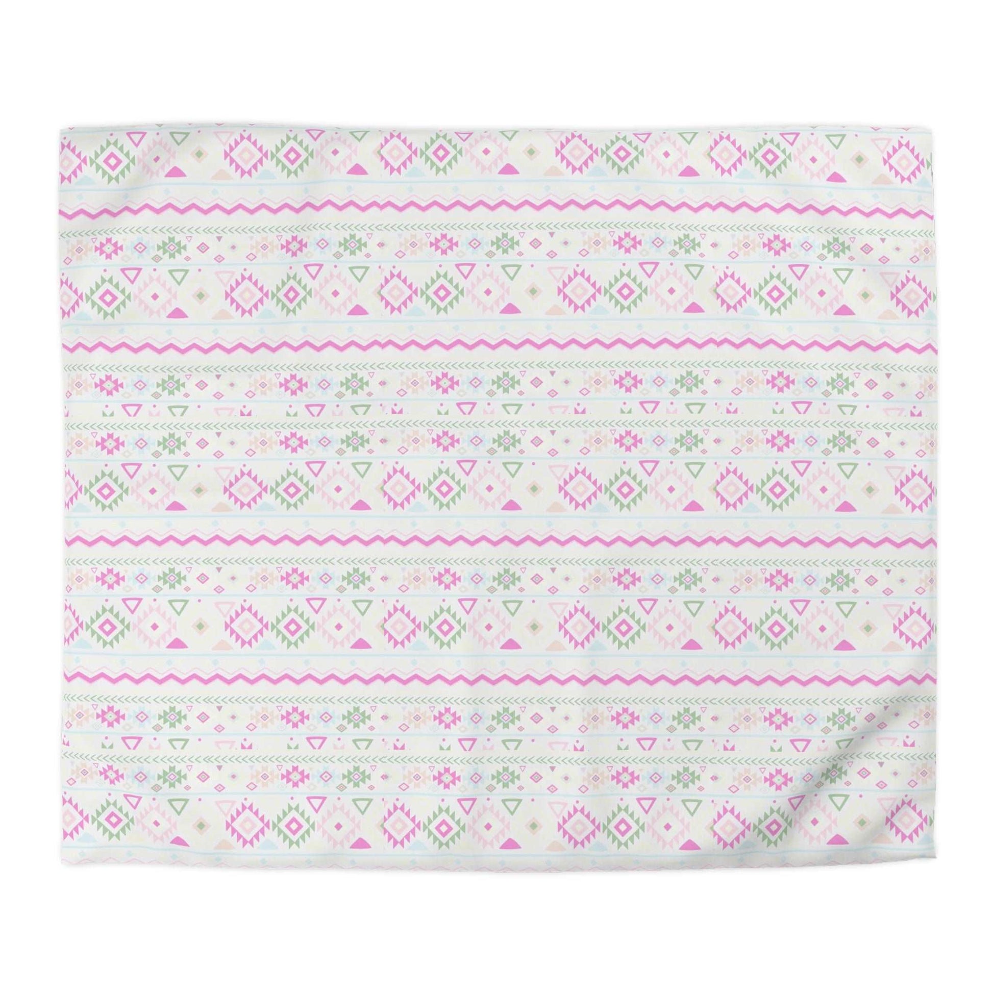 Boho Chic Blush Pink Green Geometrical Aztec Tribal Duvet Cover - Handmade Inspired Bedding Set