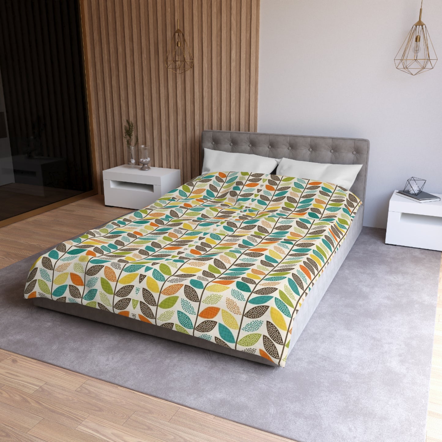 Retro Mid-Century Organic Leaves Duvet Cover - Nature-Inspired, Vintage Leaf Pattern Bedding