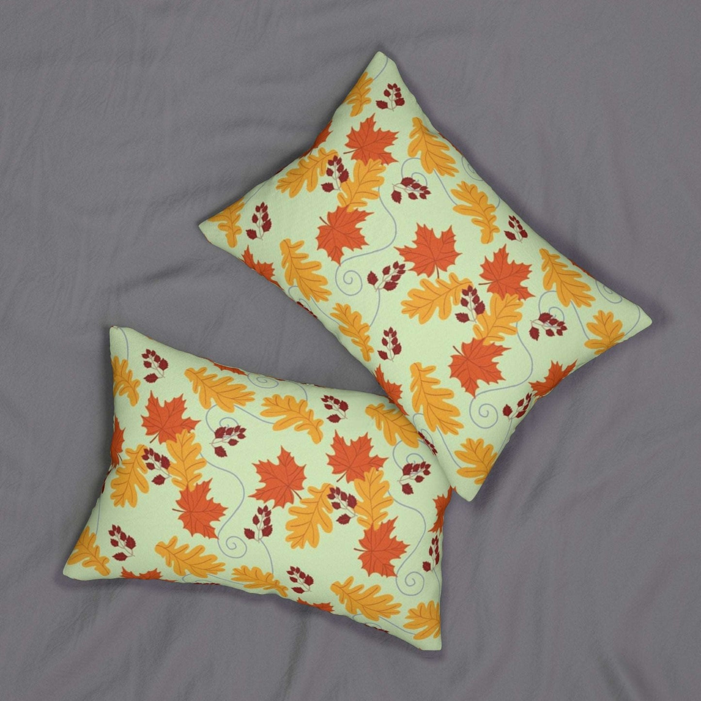 Autumn Leaves in the Wind Green Accents Spun Polyester Lumbar Pillow - Seasonal Fall Throw Pillow