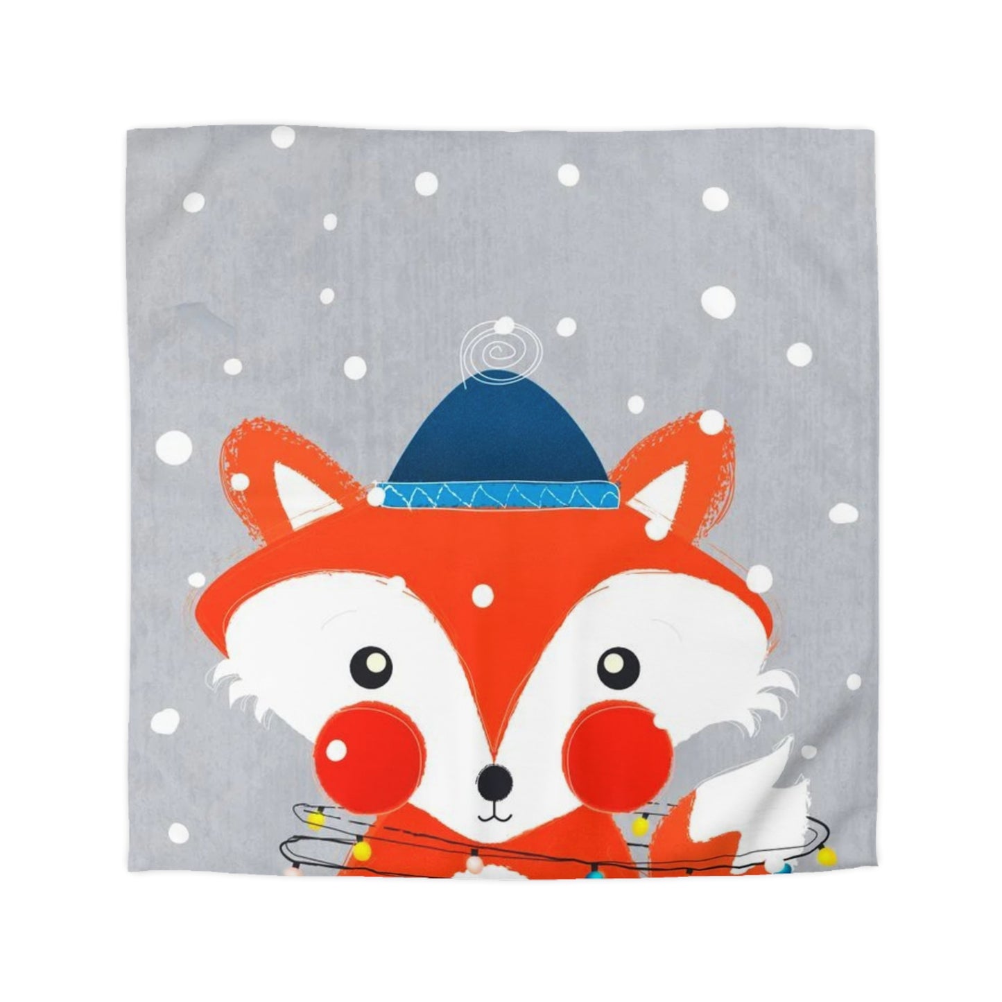 Christmas Fox with Fiery Lights Duvet Cover - Cozy Holiday Bedding for a Warm Festive Glow