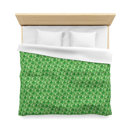 Minecraft Inspired Checkered Green Duvet Cover - Gaming Bedroom Decor, Block Pattern Bedding