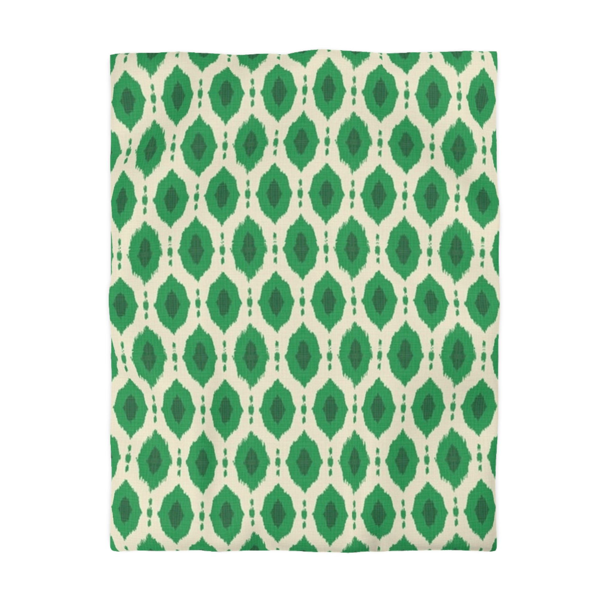 Kelly Green Ikat Motif Duvet Cover - Exotic Bohemian Home Decor