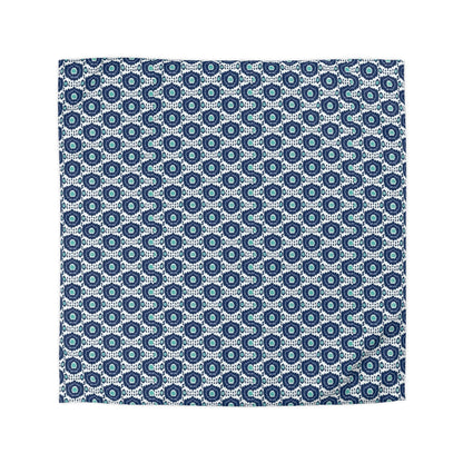 Navy Aqua Ikat Microfiber Duvet Cover - Exotic Bohemian Global-Inspired Coastal Pattern Bedroom