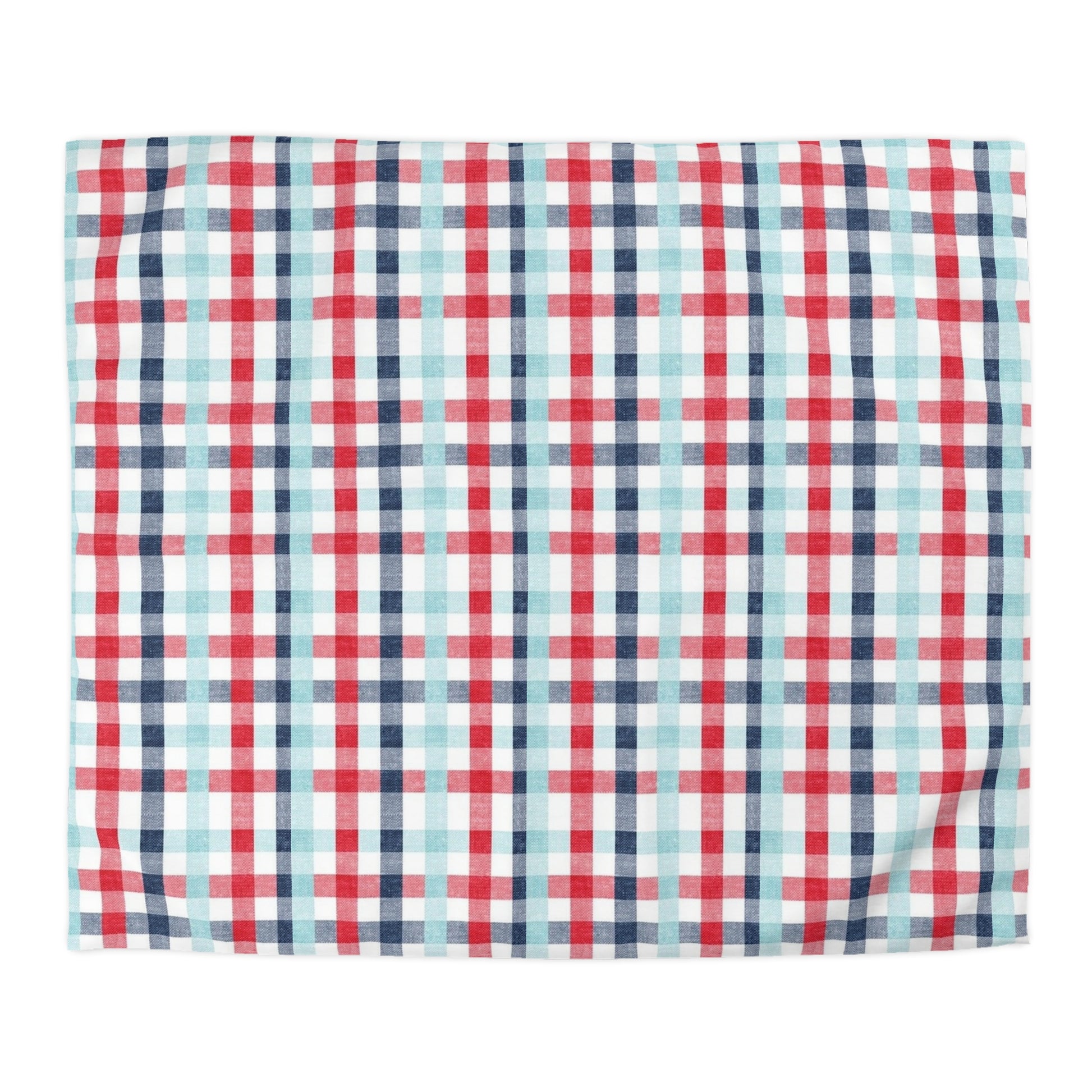 Rustic Red, Blue, and Light Blue Plaid Check Duvet Cover - Country Chic Bedroom Decor