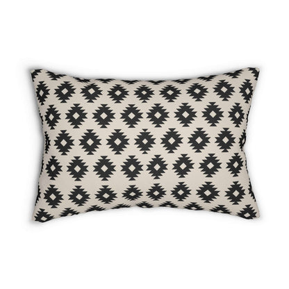 Aztec Inspired Black Beige Spun Polyester Lumbar Pillow