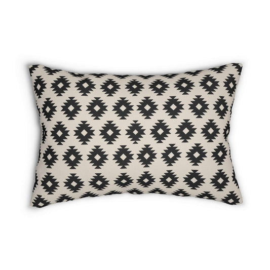 Aztec Inspired Black Beige Spun Polyester Lumbar Pillow