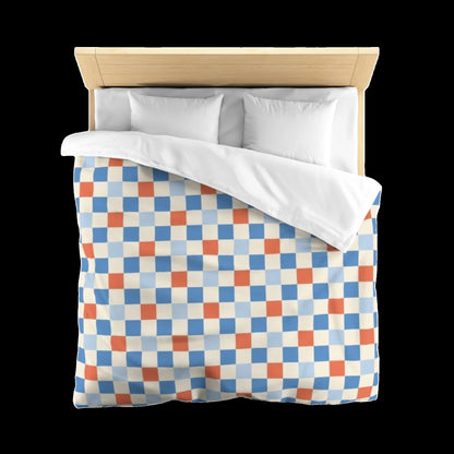 4th of July Blue Checkered Board Duvet Cover - Independence Day Bedroom Furniture, Star-Spangled Bedding