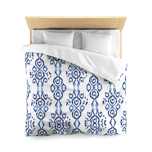 Blue Indigo Ikat Microfiber Duvet Cover - Soft and Vibrant Global-Inspired Microfiber Bedding