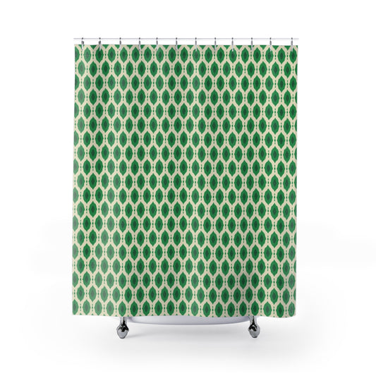 Kelly Green Ikat Design Shower Curtain - Exotic Boho Bathroom Decor