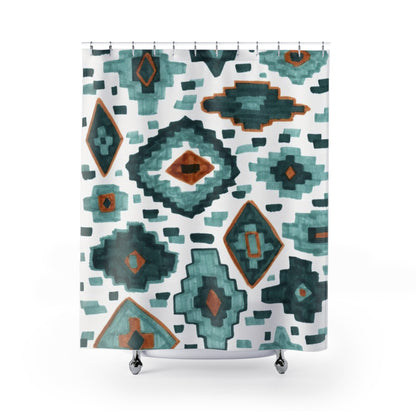 Unique Southwestern-Inspired Bathroom Decor New Mexico Ikat Print Shower Curtain - Handmade Look and Feel