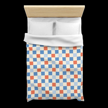 4th of July Blue Checkered Board Duvet Cover - Independence Day Bedroom Furniture, Star-Spangled Bedding