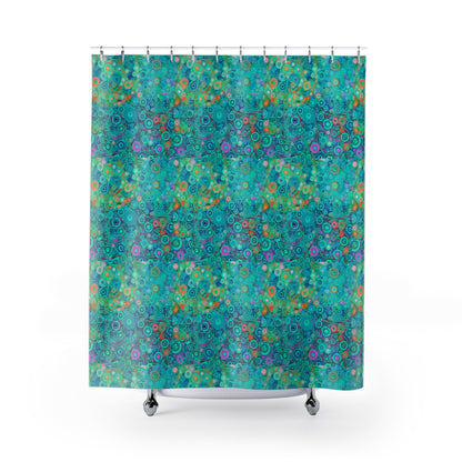 Teal Galaxy Painted Shower Curtain - Colorful Space-Inspired Bathroom Decoration