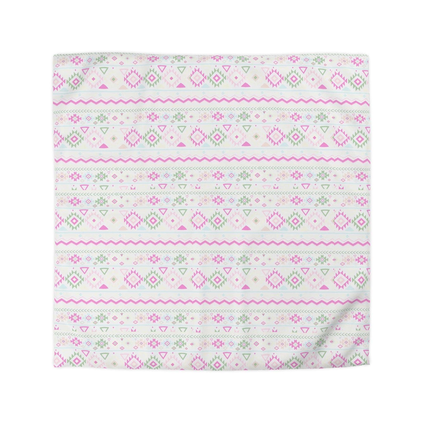 Boho Chic Blush Pink Green Geometrical Aztec Tribal Duvet Cover - Handmade Inspired Bedding Set