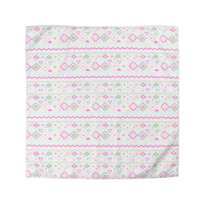 Boho Chic Blush Pink Green Geometrical Aztec Tribal Duvet Cover - Handmade Inspired Bedding Set