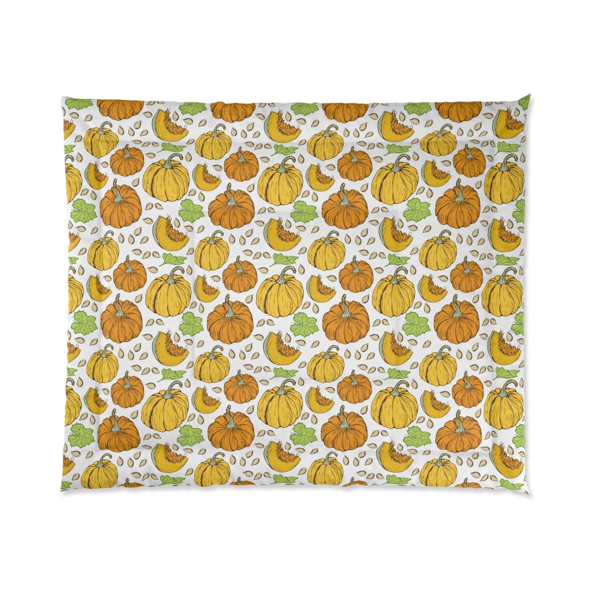 Autumn Leaves with Pumpkins Design Comforter - Fall Decorative Bedding Set