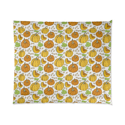 Autumn Leaves with Pumpkins Design Comforter - Fall Decorative Bedding Set