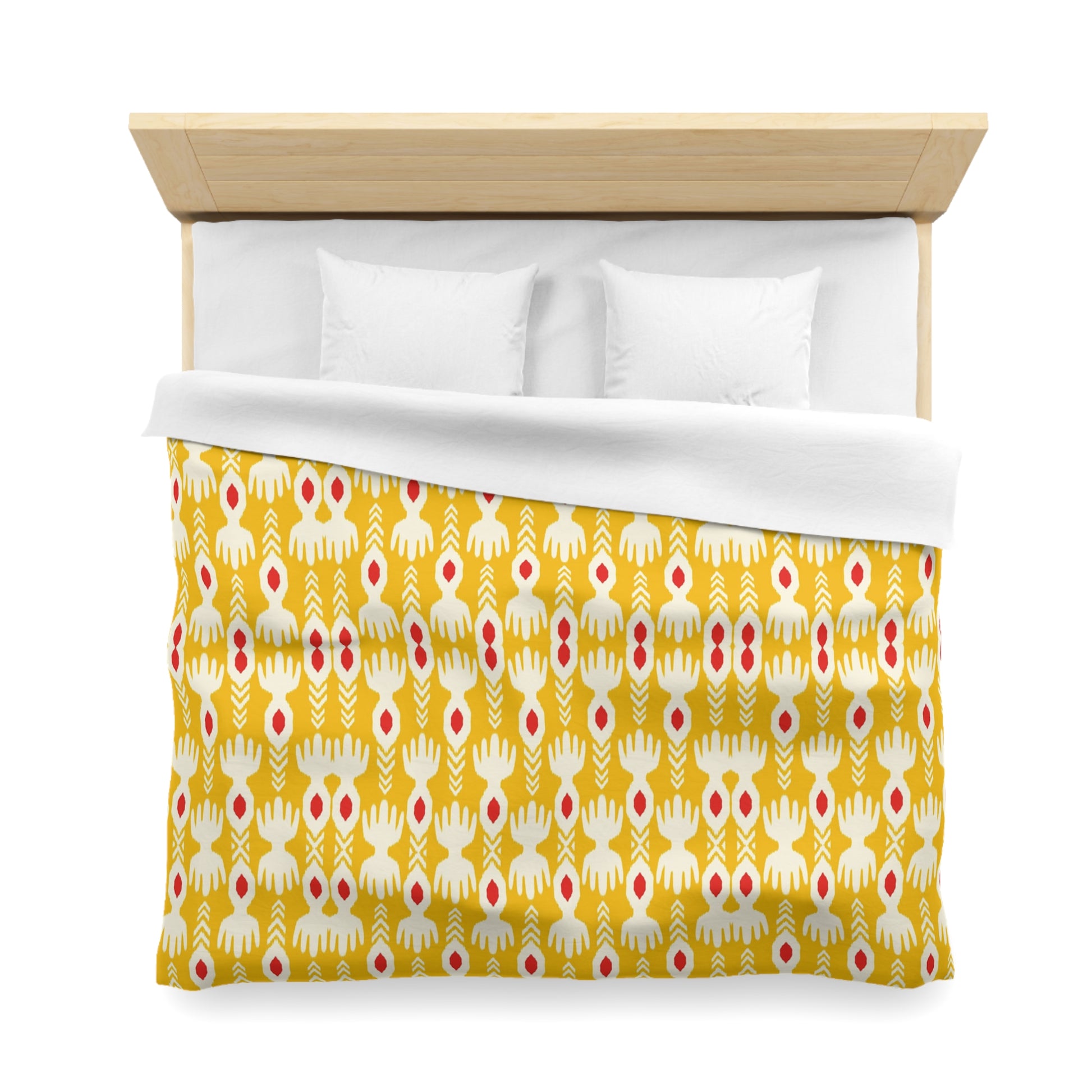 Tribal Yellow Ikat Microfiber Duvet Cover - Exotic Bohemian Global-Inspired Tribal Pattern Bedroom