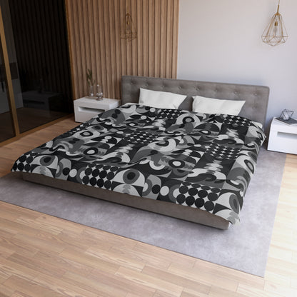 Modern Black Palette Shapes Microfiber Duvet Cover - Unique Geometric Pattern Bedding