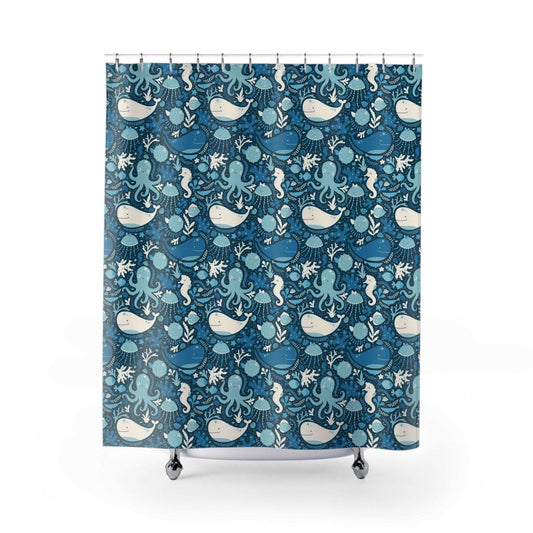 Bucketfeet Water Animals Shower Curtain, Vibrant Aquatic Themed Bathroom Decor