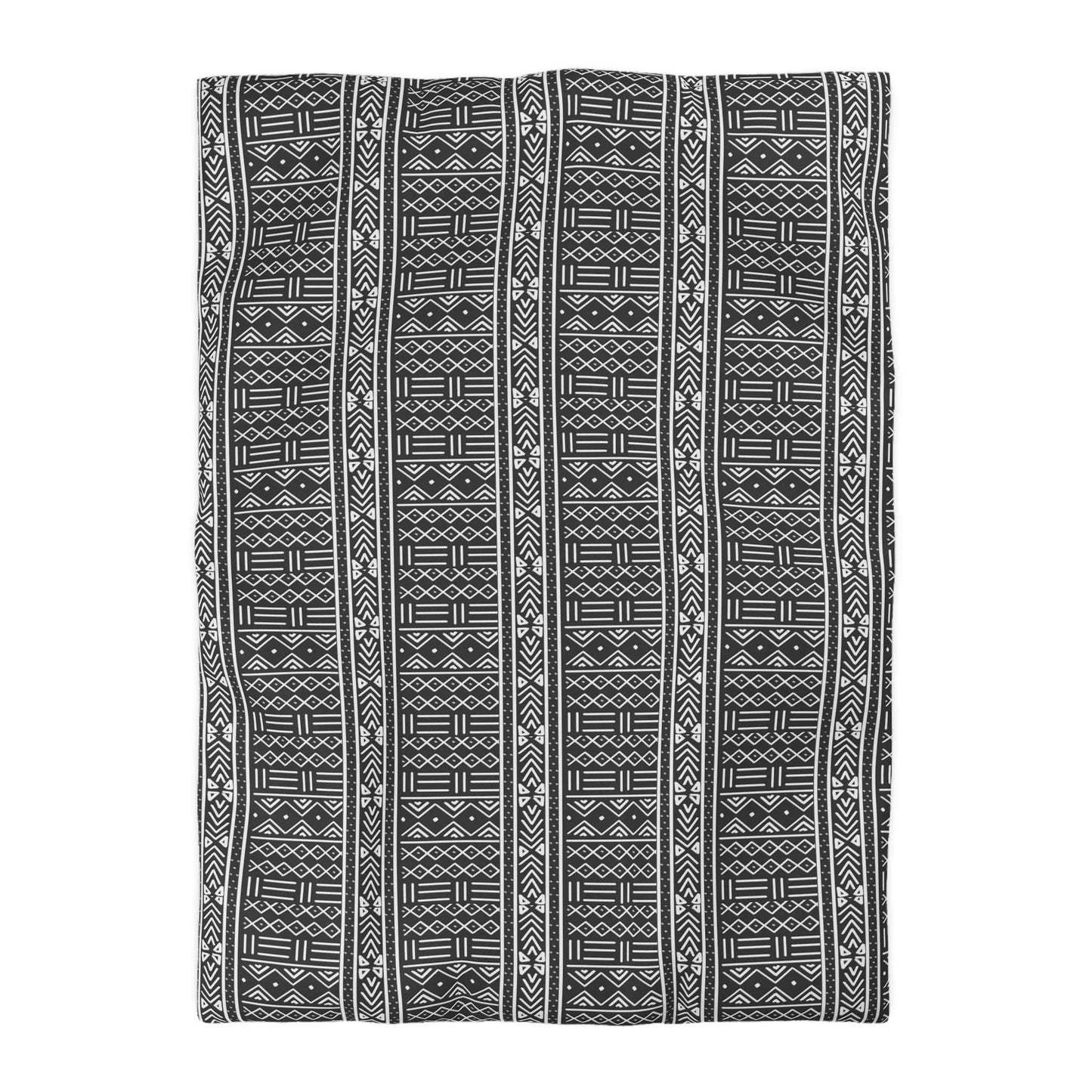 Boho Chic African Mud Cloth Charcoal Grey Duvet Cover - Hand-Printed Tribal Pattern, Soft and Breathable, Luxury Home Decor