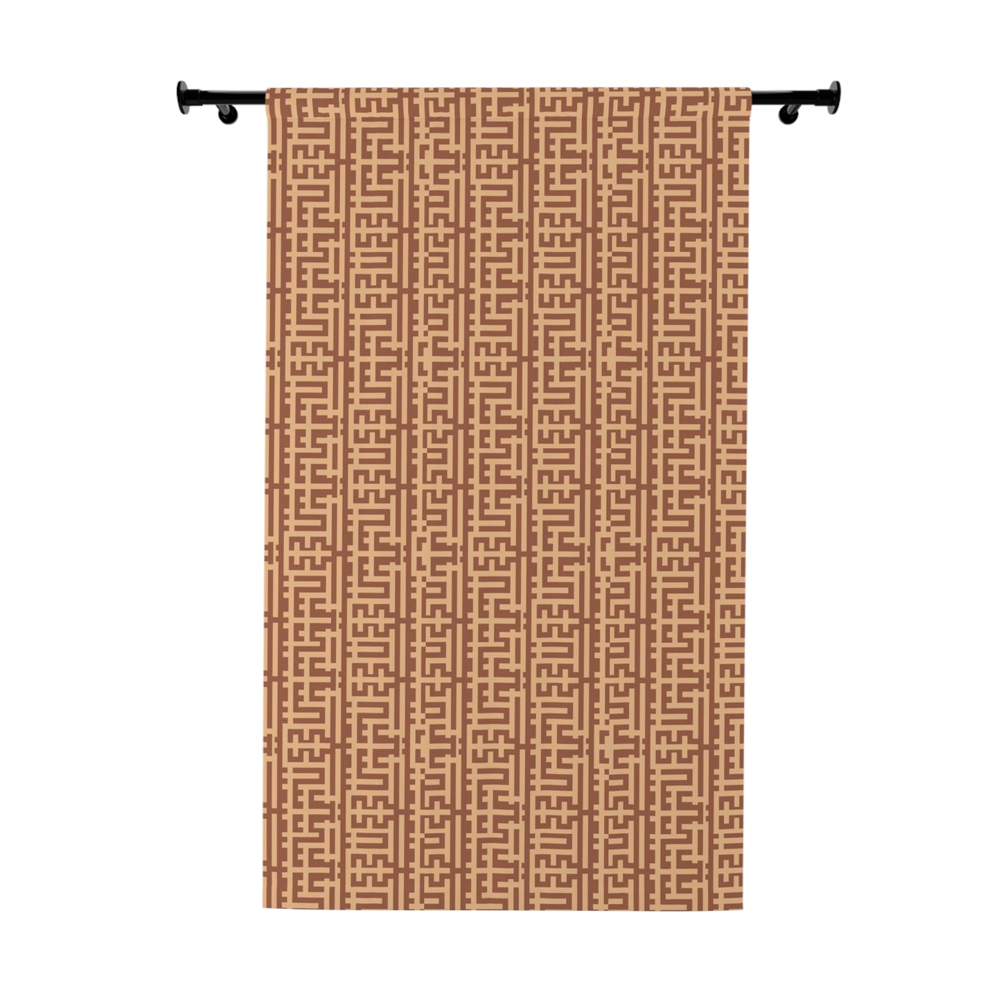 Geometric Chinoiserie Brown Window Curtain - Modern Asian-Inspired Design, Elegant Bedroom or Kitchen Window Decor