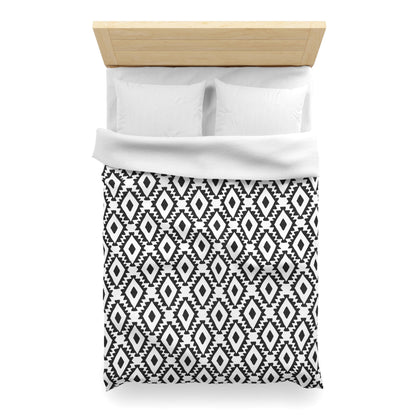 Modern Aztec Geometrics Black and White Microfiber Duvet Cover - Unique Geometric Pattern Bedding