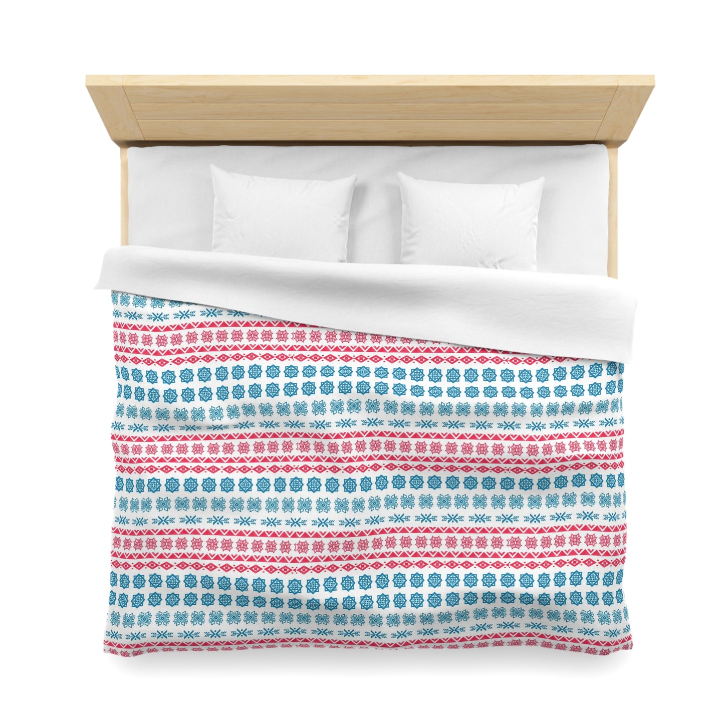 Tribal Aztec Blue Red Hand Painted Duvet Cover - Cultural Heritage Inspired Bedding