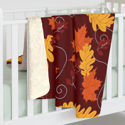 Cozy Dark Red Autumn Leaves Sherpa Fleece Blanket - Fall Season Home Decor