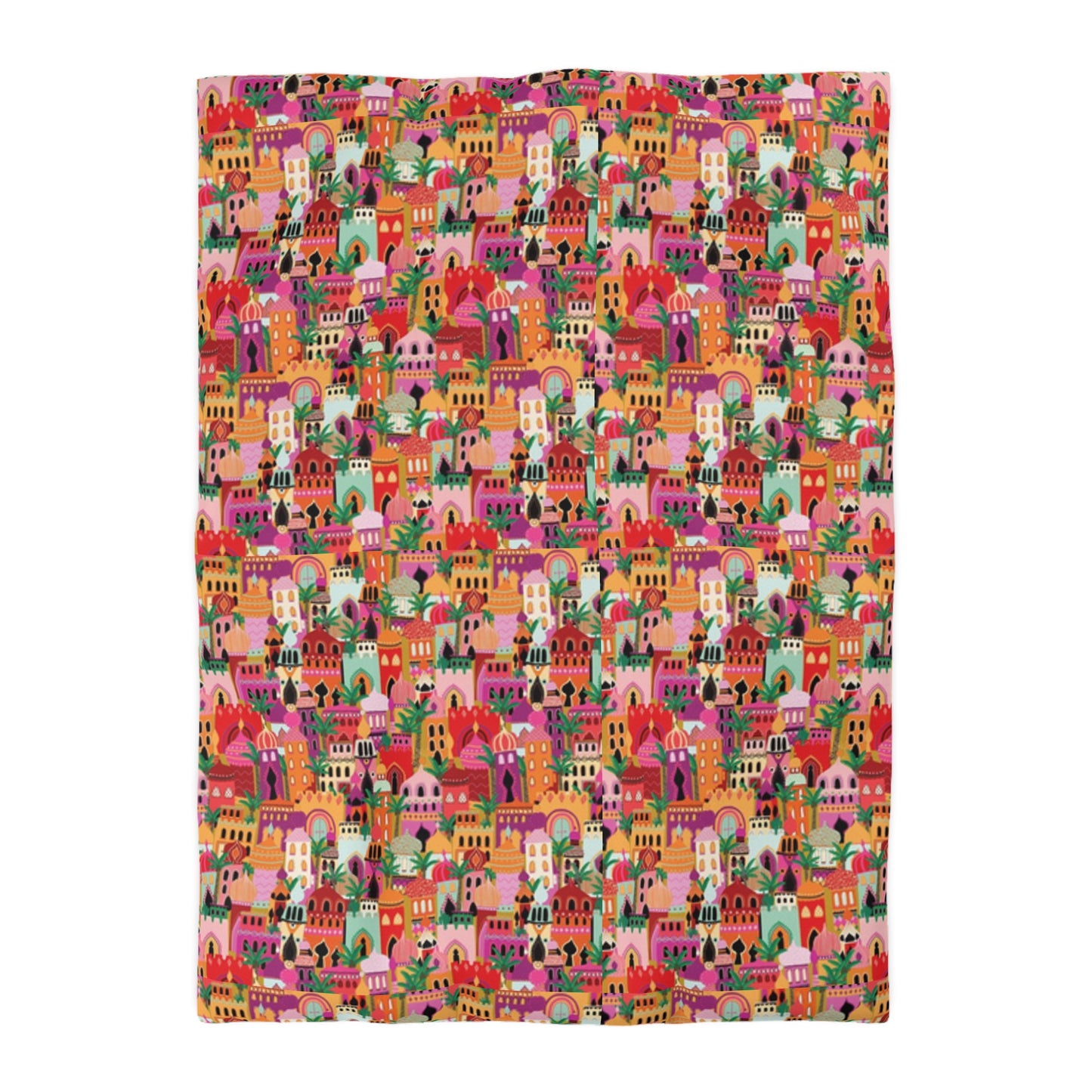 Marrakech-Style Moroccan Village Sunrise Duvet Cover Set - Colorful Boho Chic Bedroom