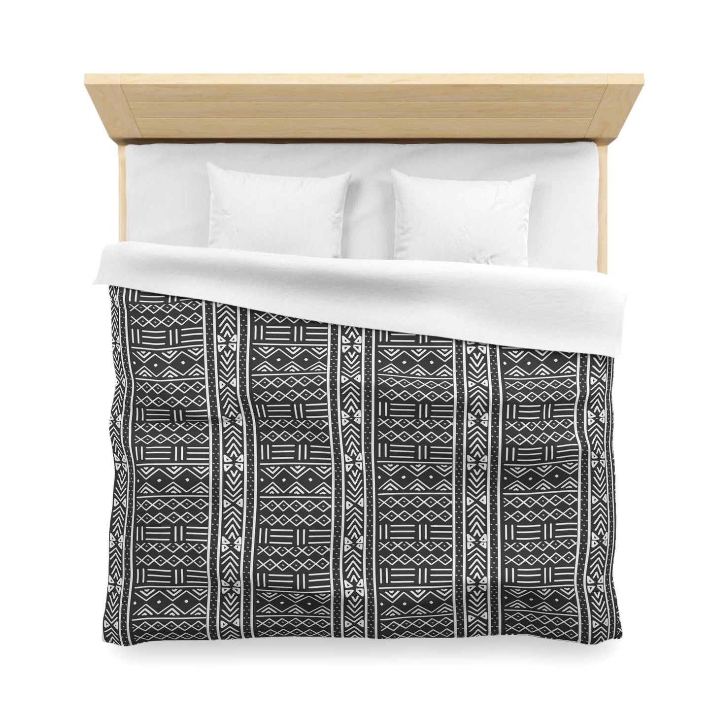 Boho Chic African Mud Cloth Charcoal Grey Duvet Cover - Hand-Printed Tribal Pattern, Soft and Breathable, Luxury Home Decor