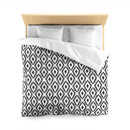 Modern Aztec Geometrics Black and White Microfiber Duvet Cover - Unique Geometric Pattern Bedding