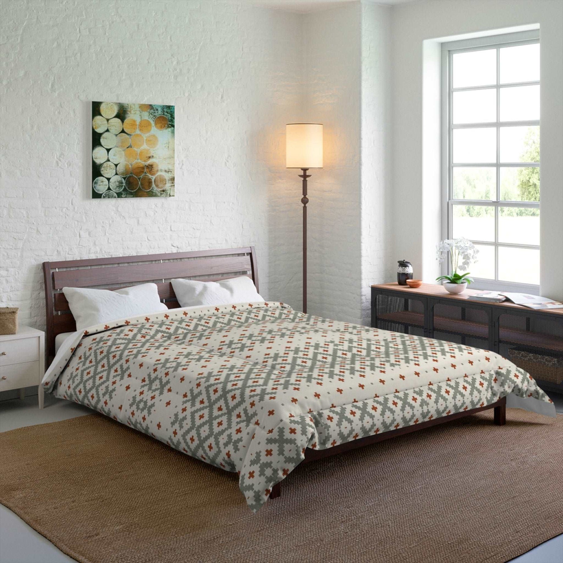 Aztec Gradient Sage and Ginger Microfiber Polyester Comforter Set - Stylish Modern Bedroom Furniture