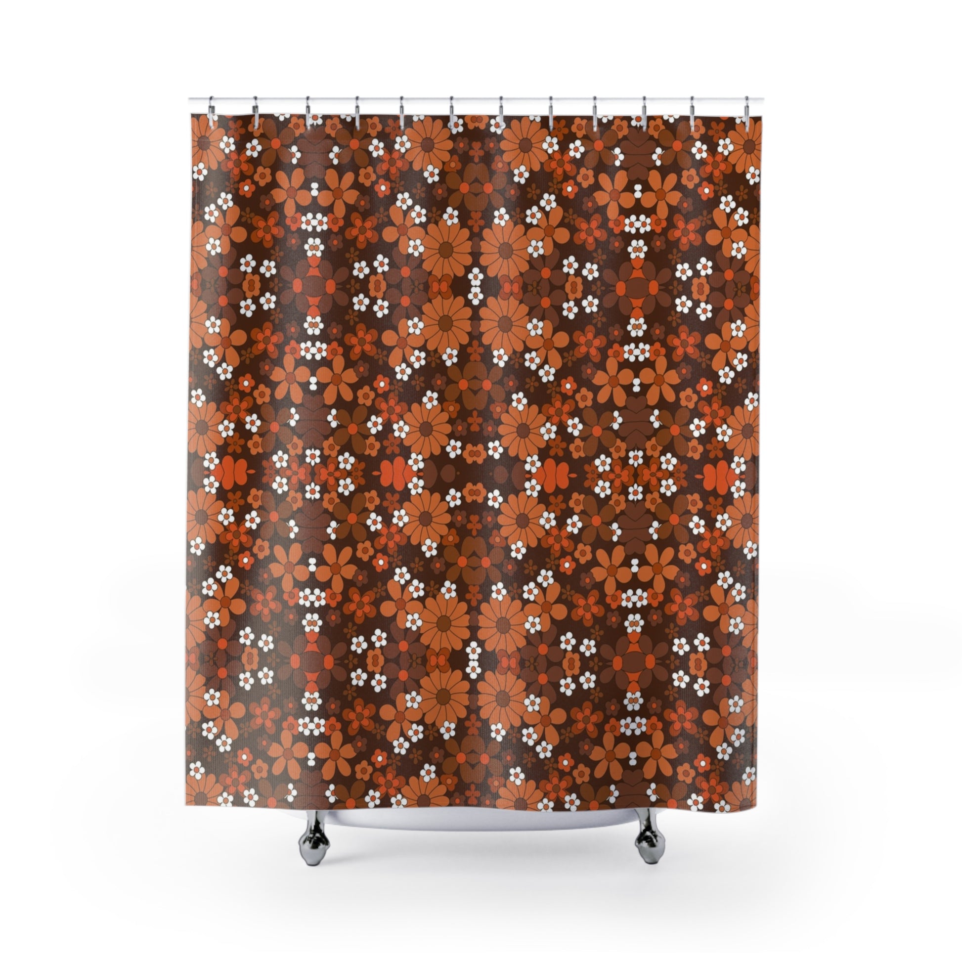 Retro Orange Brown Floral Design Shower Curtain - Classic Retro Bathroom Decoration