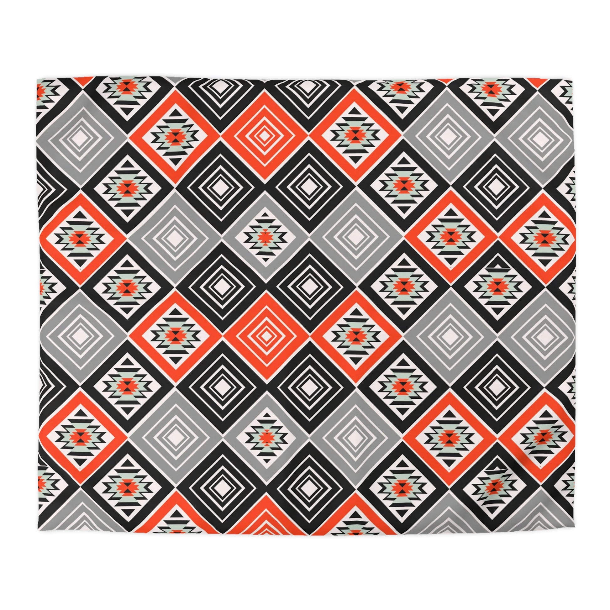 Tribal Aztec Diamond Geometry Duvet Cover - Cultural Heritage Inspired Bedding