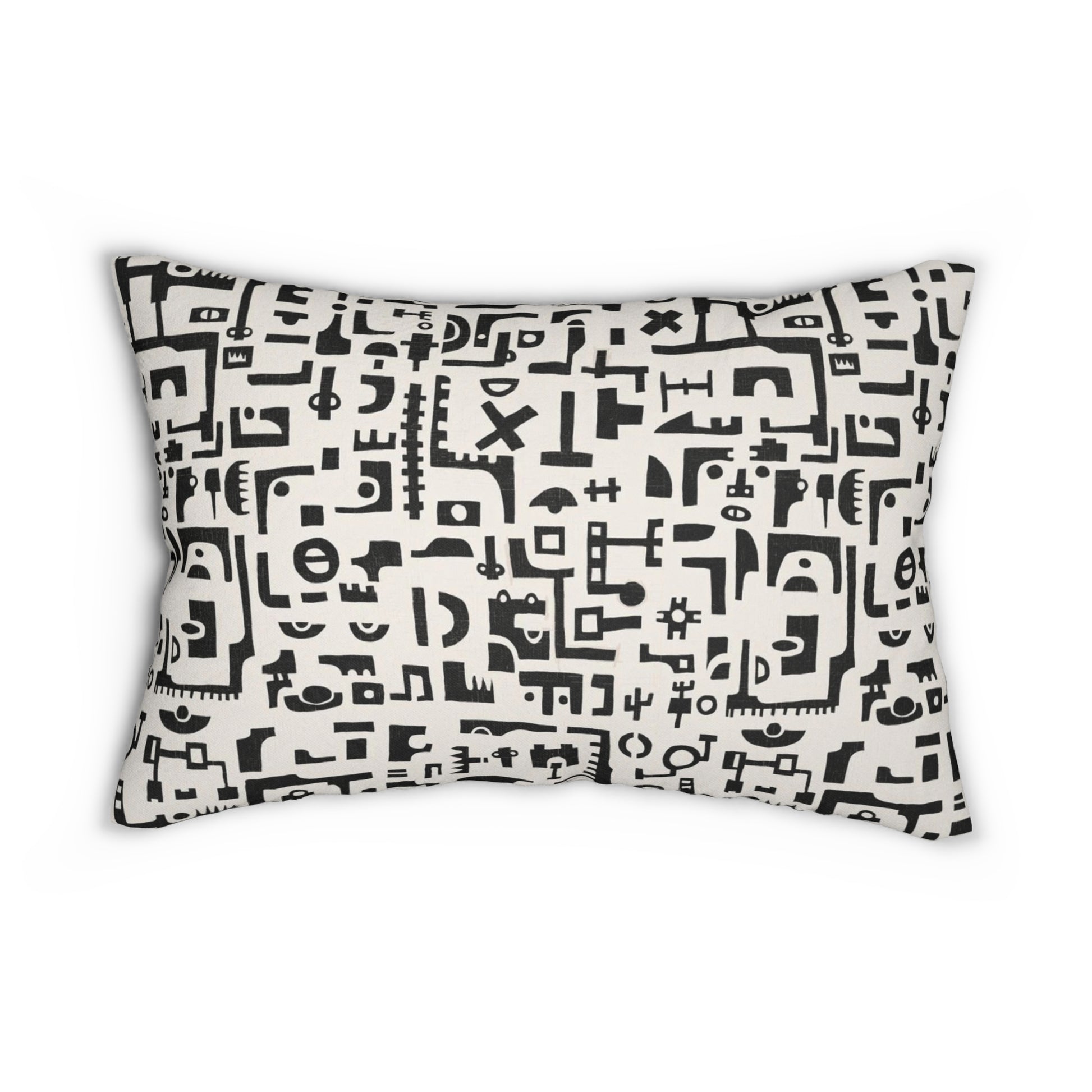 Tribal African Ethnic Shapes Black and White Lumbar Pillow