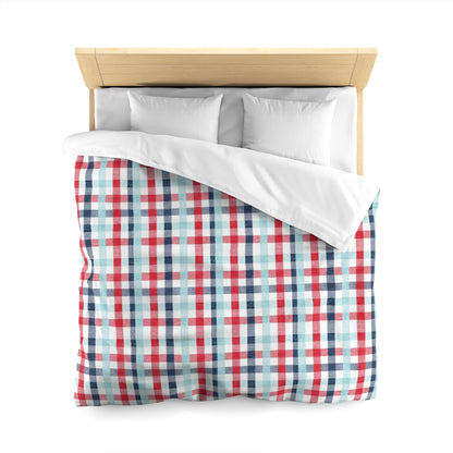 Rustic Red, Blue, and Light Blue Plaid Check Duvet Cover - Country Chic Bedroom Decor