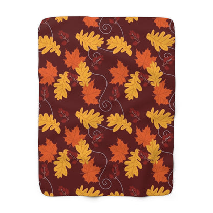 Cozy Dark Red Autumn Leaves Sherpa Fleece Blanket - Fall Season Home Decor